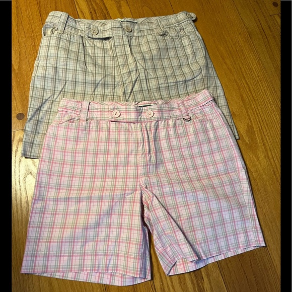 2 pair Route 66 womens shorts size 7/8 pink plaid & tan plaid 100% cotton - Picture 1 of 4